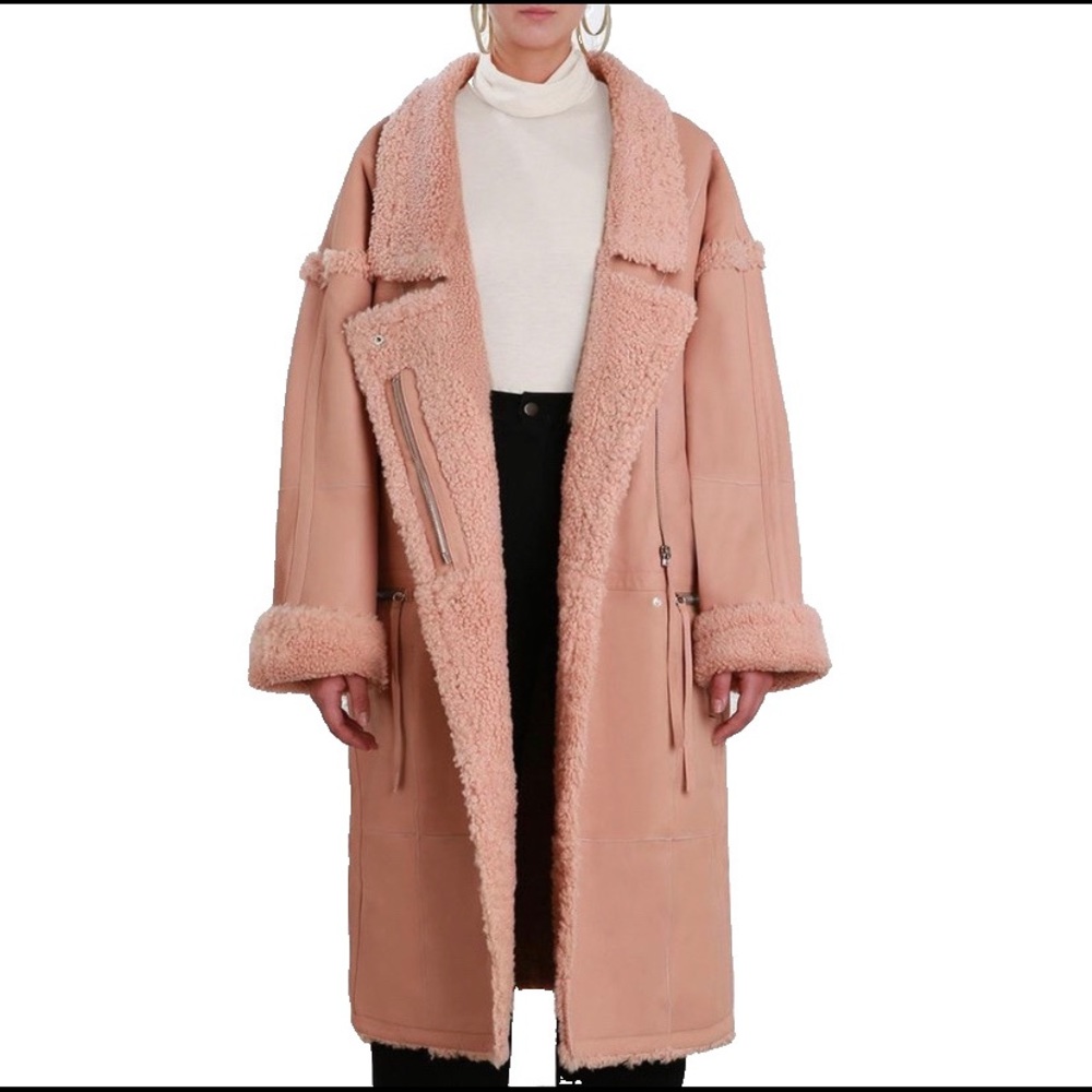 Zimmermann Maples Riot Shearling Coat in blush